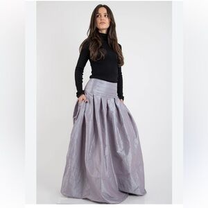 FLO ATELIER Formal NWT Purple Taffeta Maxi Long Skirt M-L High/Low Waist Pockets